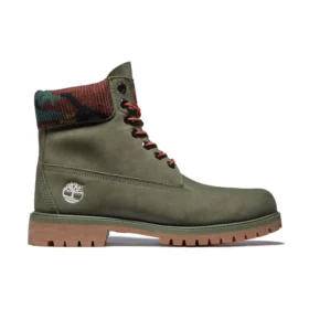 6-Inch Premium-Stiefel „Dunkelgrünes Nubukleder mit Camouflage-Kragen“