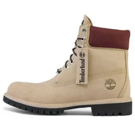 6-Inch Premium Waterproof Boot „Beige Nubuk mit burgunderrotem Kragen“