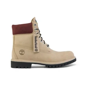 6-Inch Premium Waterproof Boot „Beige Nubuk mit burgunderrotem Kragen“