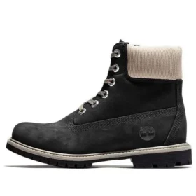 6-Inch Premium Waterproof Boot „Schwarzes Nubukleder mit beigem Cordkragen“
