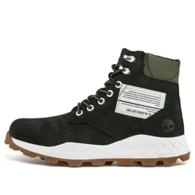 6-Inch Stiefel „Brooklyn“ mit seitlichem Reißverschluss und breiter Passform „Schwarzes Nubukleder mit grünem, gepolstertem Kragen“
