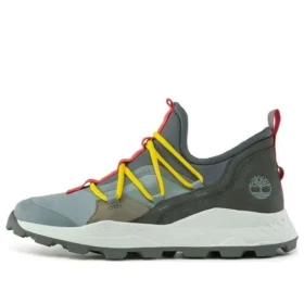 Brooklyn Leder- und Stoff-Oxford-Sneaker „Medium Grey Mesh with Red“
