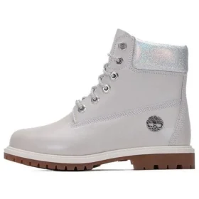 Heritage 6-Inch-Wasserdichte Stiefel „Hellgraues Vollnarbenleder mit silbernem Kragen“