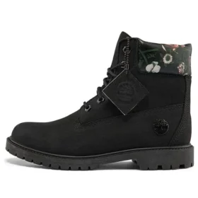 Heritage Cupsole Stiefel „Schwarzes Nubukleder mit Blumenmuster“