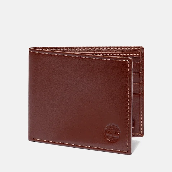 Herren-Bifold-Geldbörse aus gefrästem Leder in Braun Herren-Bifold-Geldbörse aus gefrästem Leder in Braun