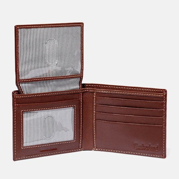 Herren-Bifold-Geldbörse aus gefrästem Leder in Braun Herren-Bifold-Geldbörse aus gefrästem Leder in Braun