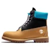Premium 6-Inch Waterproof Stiefel mit breiter Passform „Weizenfarbenes Nubukleder mit schwarzem und blauem Kragen“