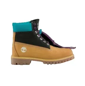 Premium 6-Inch Waterproof Stiefel mit breiter Passform „Weizenfarbenes Nubukleder mit schwarzem und blauem Kragen“