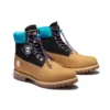Premium 6-Inch Waterproof Stiefel mit breiter Passform „Weizenfarbenes Nubukleder mit schwarzem und blauem Kragen“