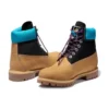 Premium 6-Inch Waterproof Stiefel mit breiter Passform „Weizenfarbenes Nubukleder mit schwarzem und blauem Kragen“