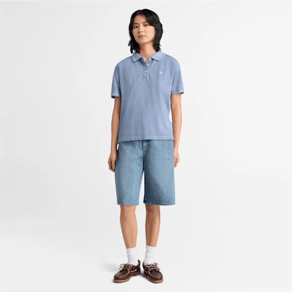 Kurzärmeliges Piqué-Poloshirt für Damen, stückgefärbt Kurzärmeliges Piqué-Poloshirt für Damen, stückgefärbt