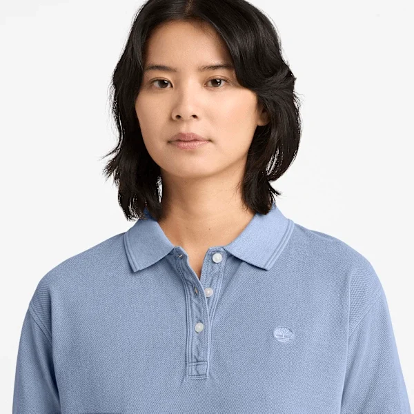 Kurzärmeliges Piqué-Poloshirt für Damen, stückgefärbt Kurzärmeliges Piqué-Poloshirt für Damen, stückgefärbt
