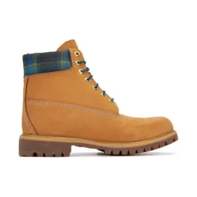 Premium-6-Inch-Stiefel (15 cm) „Weizenfarben mit blauem Tartan-Kragen“