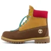 Premium 6-Inch Waterproof Boot mit breiter Passform, wasserdicht „Braunes Nubukleder mit gelbem und rotem Kragen“