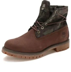 Roll-Top-Mid-Top-Stiefel „Braun-Grün-Camouflage-Print“