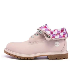 Roll Top Wide Fit Stiefel Basic „Hellrosa mit Karomuster“