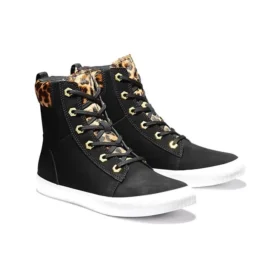 SKyla Bay 6-Inch Boot „Schwarzes Nubukleder mit Gepardenkragen“