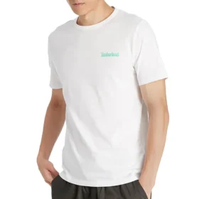 Timberland Kurzarm-Shirt mit Rundhalsausschnitt und Rückenaufdruck, Weiß