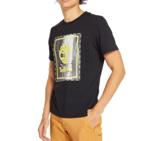 Timberland Rundhals-T-Shirt mit Aufdruck, kurzärmelig, Schwarz