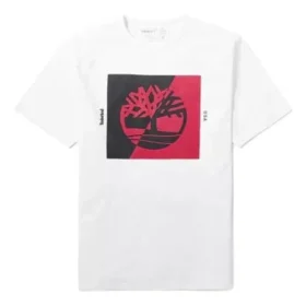 Timberland Rundhals-T-Shirt mit Aufdruck, kurzärmelig, weiß
