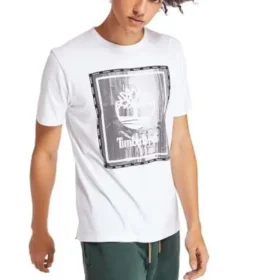 Timberland Rundhals-T-Shirt mit Aufdruck, kurzärmelig, weiß