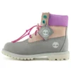 Valentines Day 6-Inch Premium Waterproof Boot mit breiter Passform „Graues und beiges Nubukleder mit violettem Kragen“