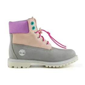 Valentines Day 6-Inch Premium Waterproof Boot mit breiter Passform „Graues und beiges Nubukleder mit violettem Kragen“