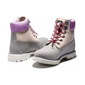 Valentinstag – 6-Inch Premium Waterproof Boot „Graues und beiges Nubukleder mit violettem Kragen“