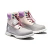 Valentinstag – 6-Inch Premium Waterproof Boot „Graues und beiges Nubukleder mit violettem Kragen“
